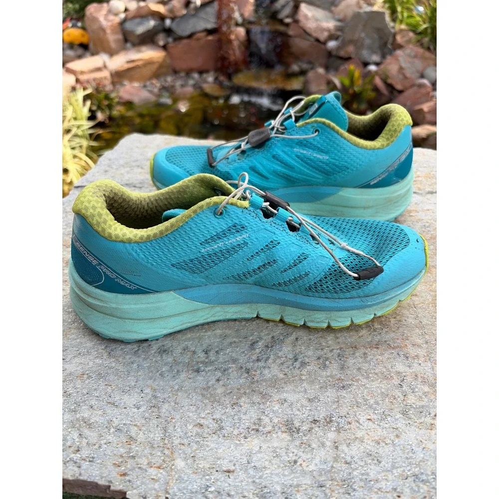 Salomon Sense Pro Max Womens Trail Running Shoes Blue Lime Green 400701 Size 6.5